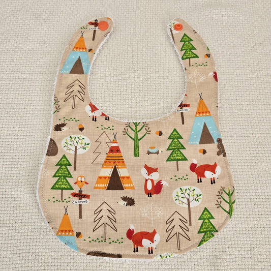 Woodland Fox Baby Bib & Burp Cloth Set – Forest Camping Cotton – Handmade Baby Gift