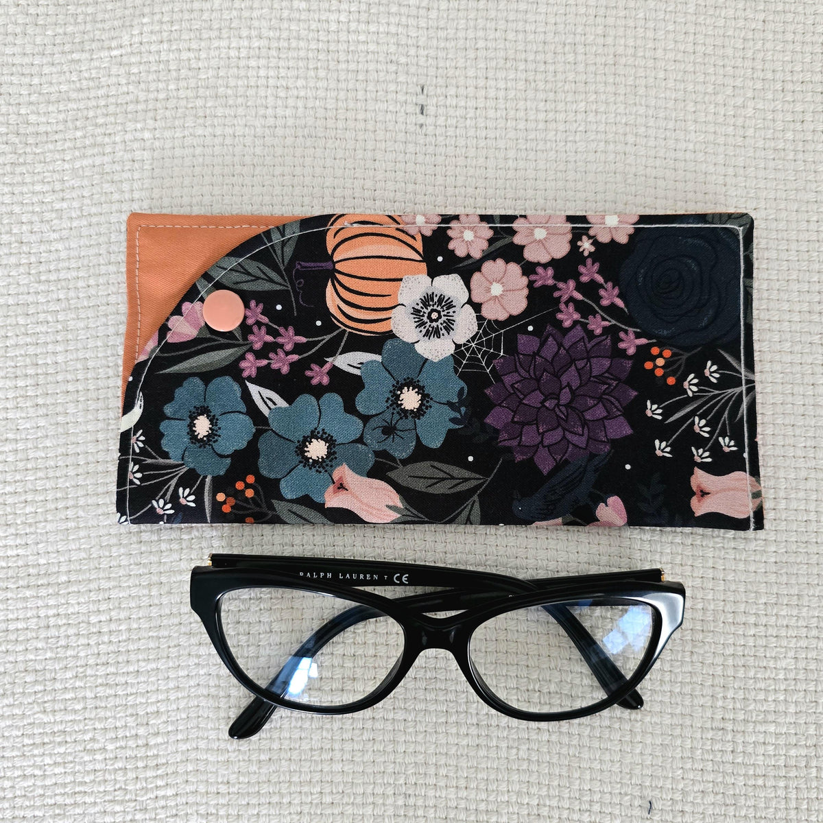 Halloween Floral Book Cover & iPad Sleeve Set, Glasses Case and Wristlet, Pumpkin Handmade Accessories