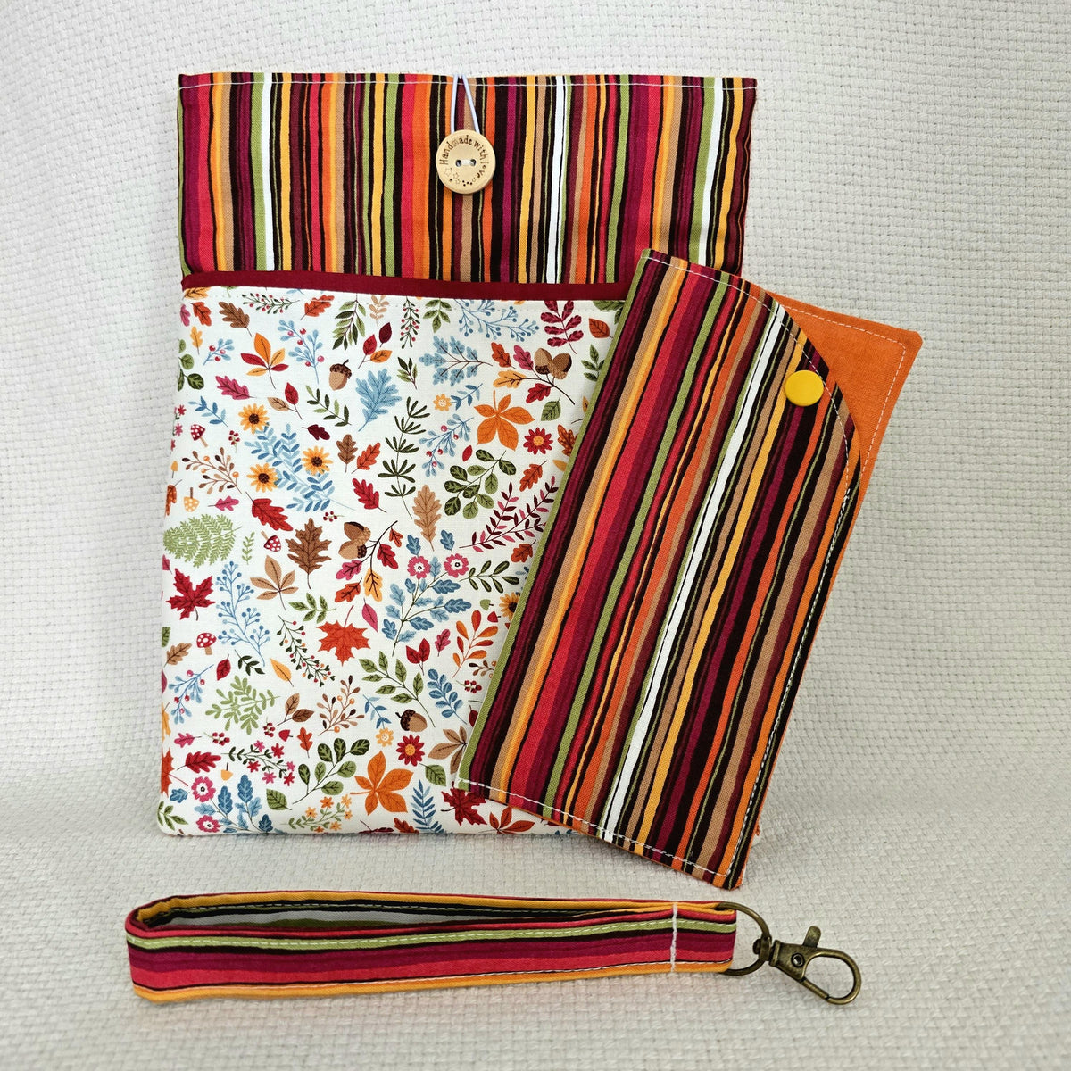 Autumn Woodland Book Cover & iPad Sleeve Set, Glasses Case and Wristlet, Handmade Fall Floral Accessories