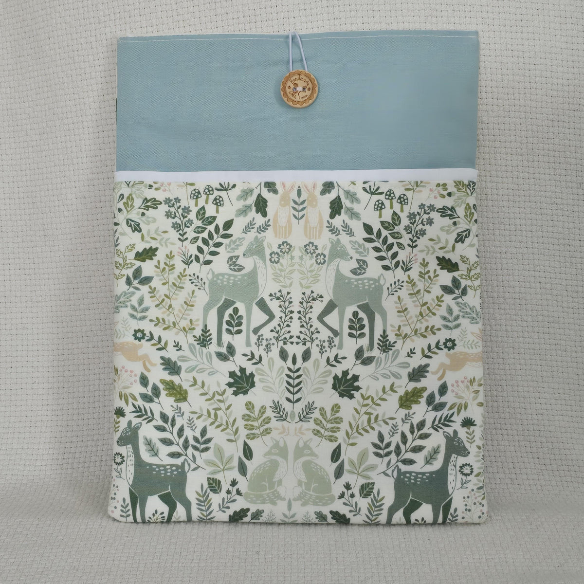 Woodland Book Sleeve & Glasses Case Set – Deer Rabbit Forest Fabric – Handmade Padded Accessories