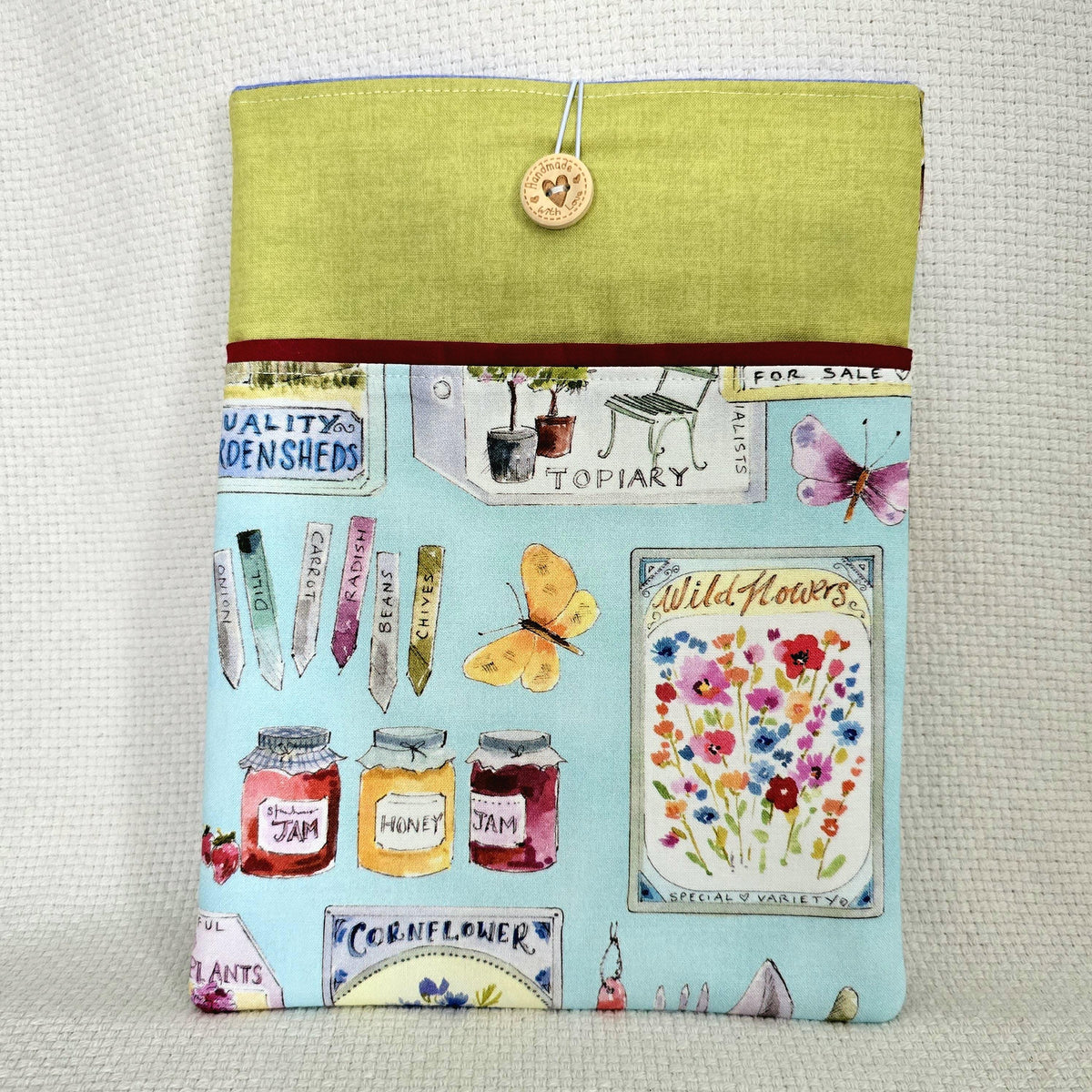Gardening Book Sleeve & Glasses Case Set – Garden Tools Floral Fabric – Handmade Gift for Gardeners