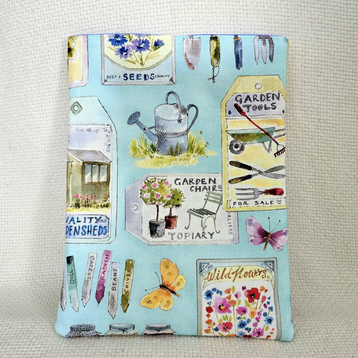 Gardening Book Sleeve & Glasses Case Set – Garden Tools Floral Fabric – Handmade Gift for Gardeners