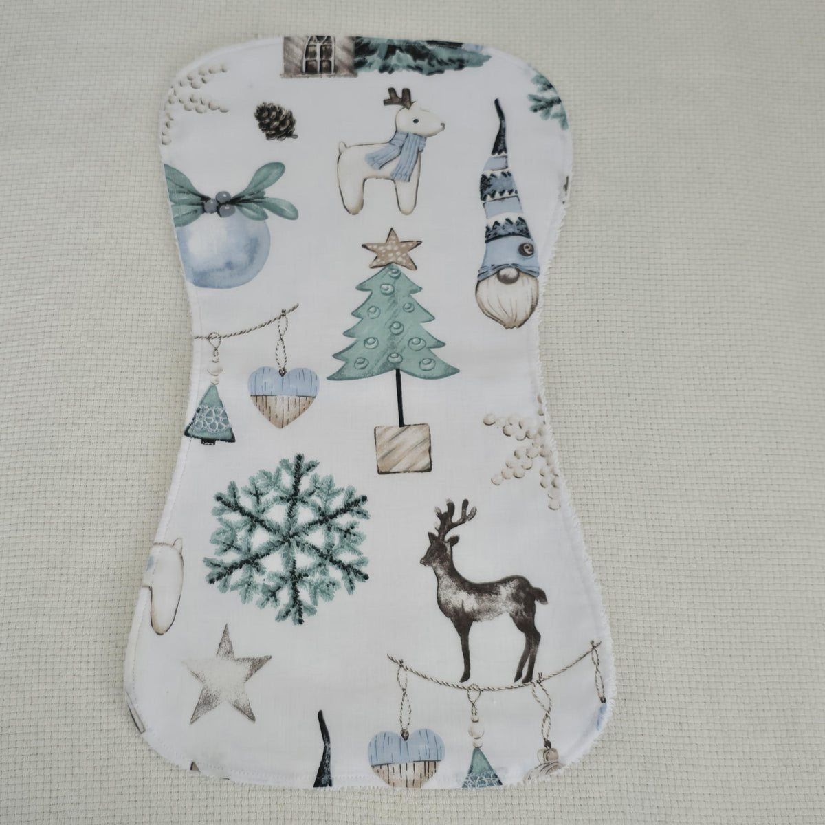 Christmas Baby Bib & Burp Cloth Set – Winter Gnome Reindeer Cotton – Handmade Baby Gift